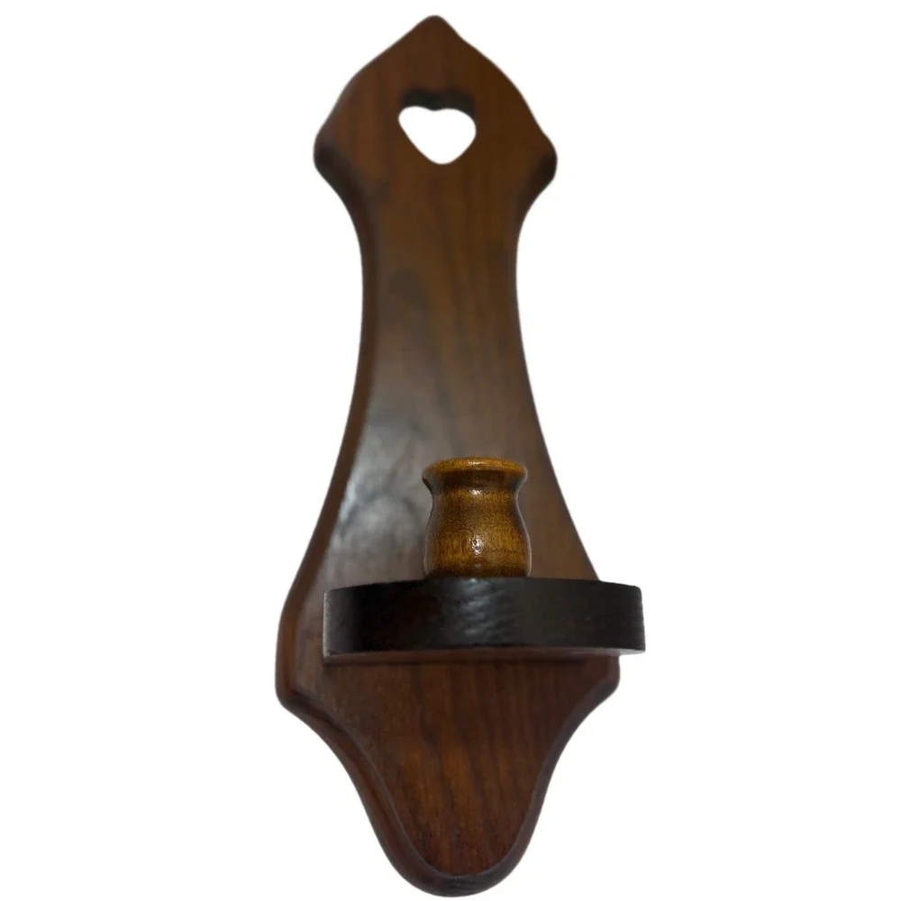 Dark Wood Heart Cutout Wall Sconce Single Taper Candle Holder Rustic Vintage